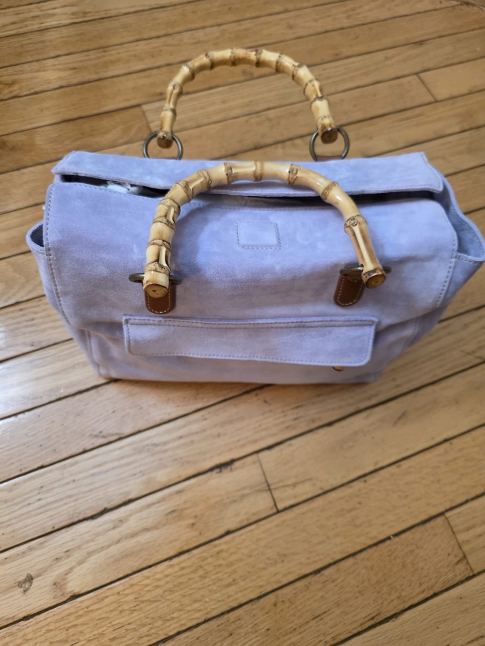 Vintage J Crew Women's Lavender Suede Tote Purse with Bamboo Handles. NWT - Picture 2 of 4
